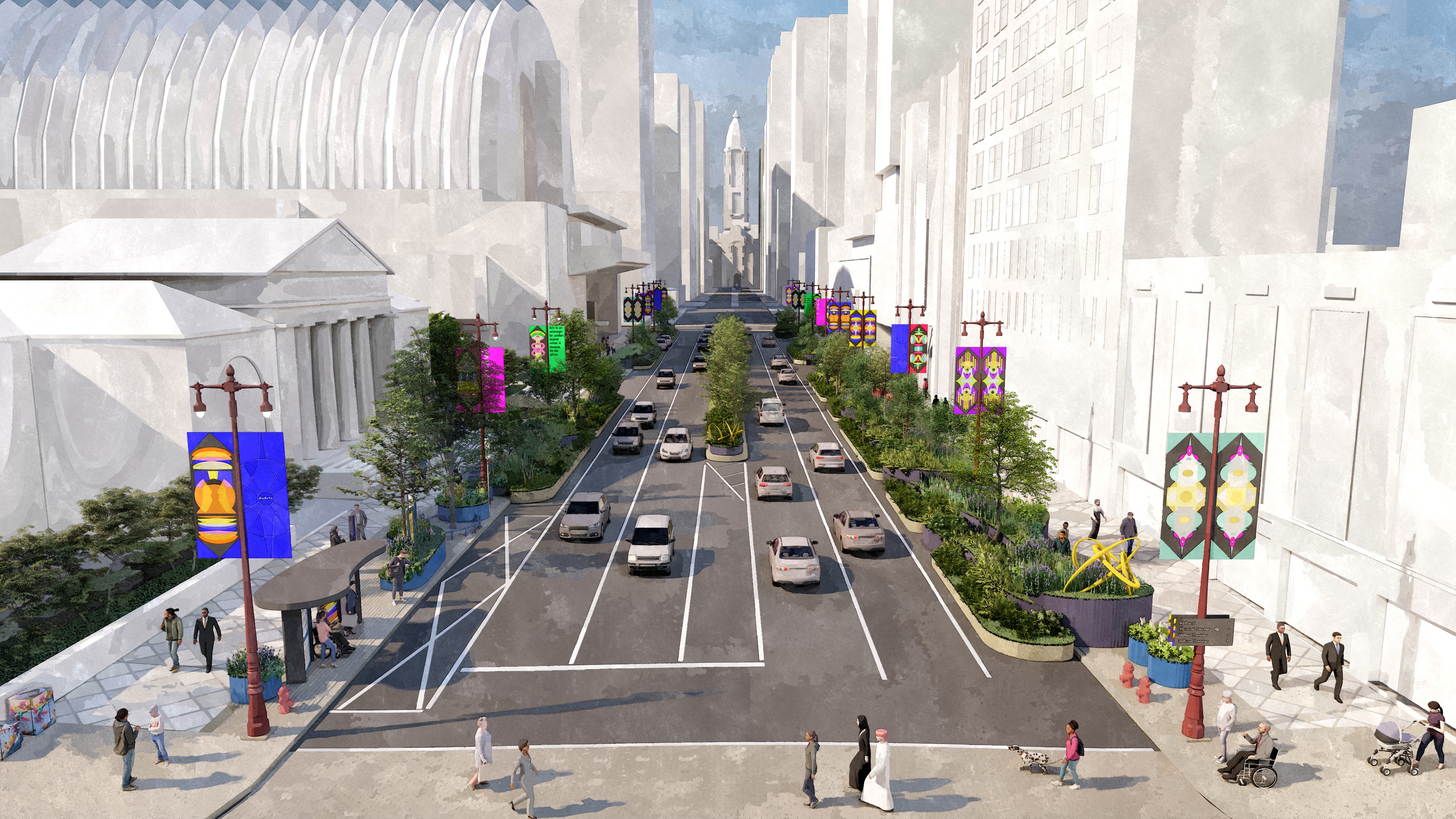 Artist's rendering shows tree-lined stretch of Philadelphia's Avenue of the Arts.