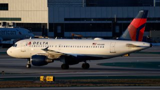 A Delta Airlines Airbus A319-114 aircraft taxis at Los Angeles International Airport after arriving from Las Vegas on May 5, 2024 in Los Angeles, California. 