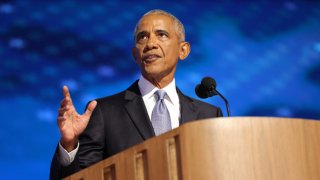 Former US President Barack Obama speaks on the second day of the Democratic National Convention (DNC) at the United Center in Chicago, Illinois, on August 20, 2024.