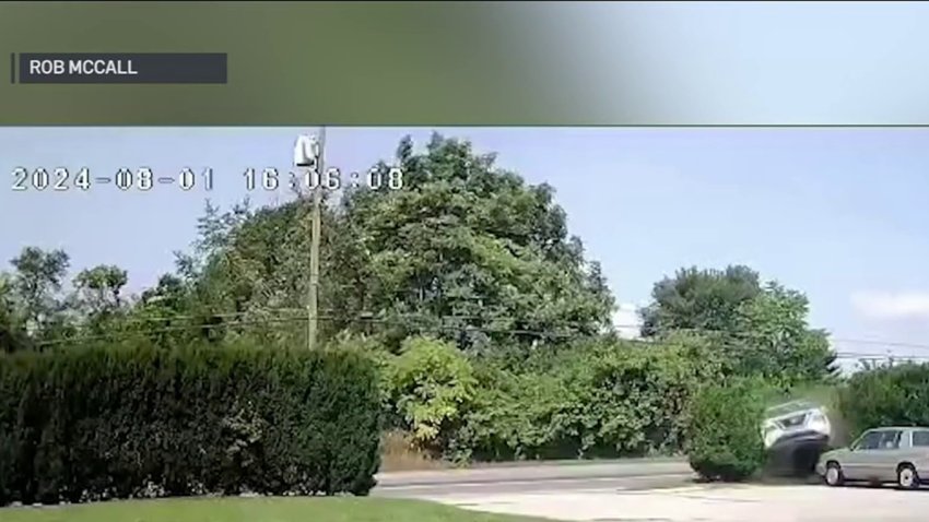 Police in Chester County are on the lookout for a driver who was caught on camera after driving through a hedge and into a parked car before driving away.