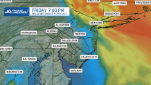 Map shows forecasted wildfire smoke Friday night.