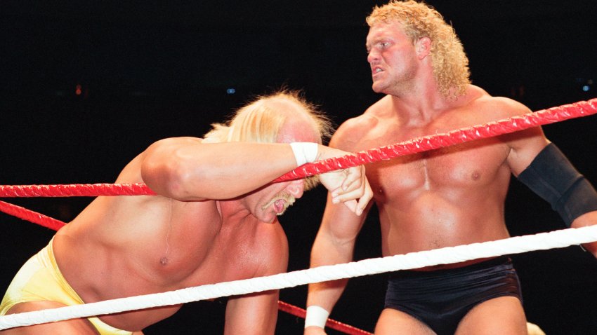 Sid Eudy, right, with Hulk Hogan at Madison Square Garden in New York in 1992.