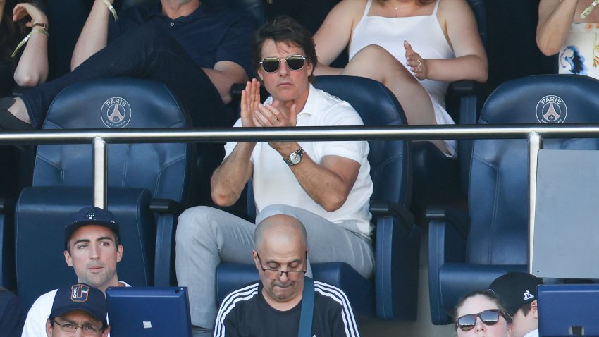 PARIS, FRANCE – AUGUST 10: Tom Cruise attends the Women’s Gold Medal match between Brazil and United States of America during the Olympic Games Paris 2024 at Parc des Princes on August 10, 2024 in Paris, France. (Photo by Pascal Le Segretain/Getty Images)