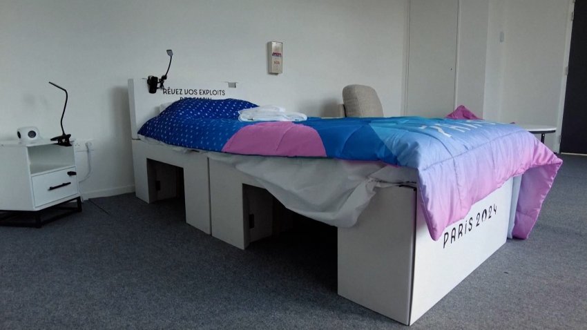 Photo of Olympic Village cardboard bed in Paris, France