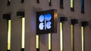 A general view of signage at the headquarters of the Organization of the Petroleum Exporting Countries (OPEC) on Feb. 29, 2024 in Vienna, Austria.