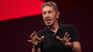 Larry Ellison, co-founder, chairman and chief technology officer of Oracle, speaks during the Oracle OpenWorld conference in San Francisco on Oct. 1, 2017.