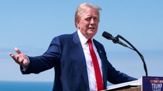 Republican presidential nominee and former U.S. President Donald Trump gestures during a press conference at Trump National Golf Club, in Rancho Palos Verdes, U.S., September 13, 2024. 