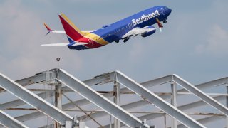 A Southwest Airlines plane takes off from Hartsfield-Jackson Atlanta International Airport (ATL) in Atlanta, Georgia, US, on Friday, July 12, 2024. 