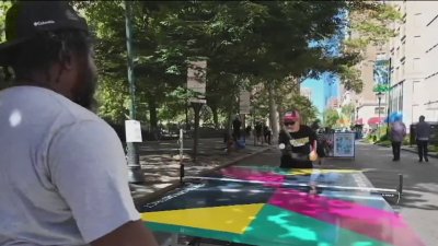 People gathered in Rittenhouse Square to celebrate as the area was free of cars for pedestrians