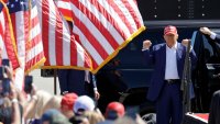 Republican presidential nominee former President Donald Trump arrives at a campaign event at Wilmington International Airport in Wilmington, N.C., Saturday, Sept. 21, 2024.