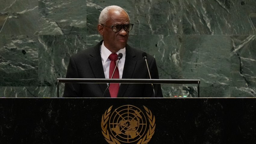 The president of Haiti’s transitional presidential council, Edgard Leblanc Fils, addresses the 79th session of the United Nations General Assembly, Thursday, Sept. 26, 2024, at U.N. headquarters.