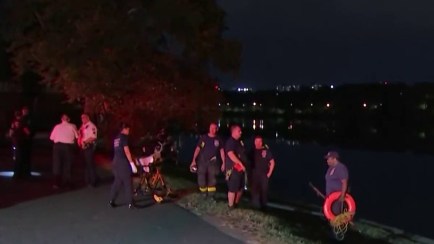 Police on side of dark Schuylkill River.