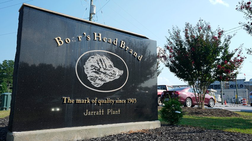 This sign marks the entrance of the Boar's Head processing plant that was tied to a deadly food poisoning outbreak Thursday Aug. 29, 2024, in Jarratt, Va.