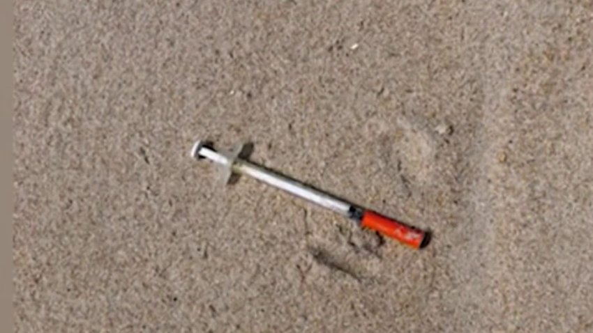 A needle found on a Delaware beach on Sunday, Sept. 15, 2024.