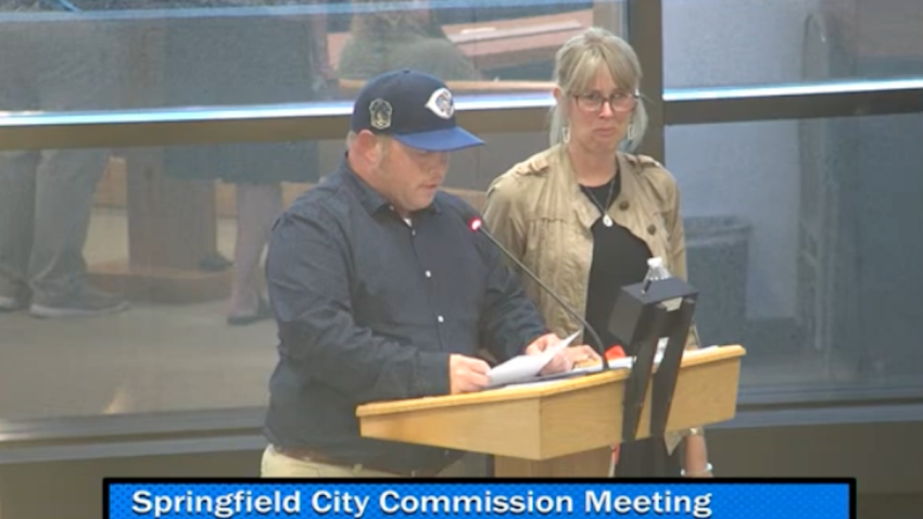 The father of Aiden Clark speaks Tuesday at a city commission meeting in Springfield, Ohio.