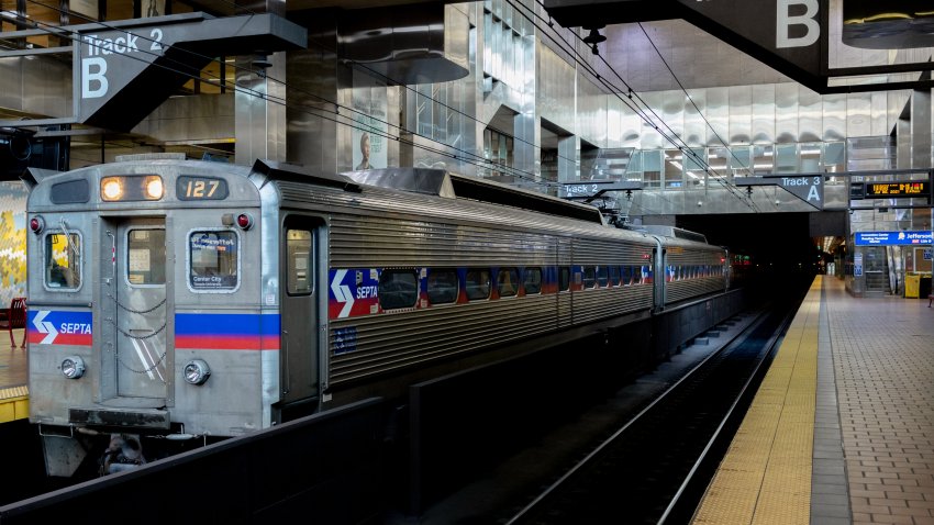 SEPTA train at platform in Philadelphia