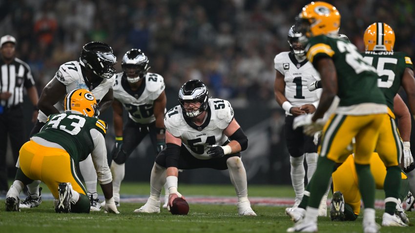 SAO PAULO, BRAZIL – SEPTEMBER 06: Cam Jurgens #51 of the Philadelphia Eagles prepares to snap the ball during the second quarter against the Green Bay Packers at Arena Corinthians on September 06, 2024 in Sao Paulo, Brazil. (Photo by Pedro Vilela/Getty Images)