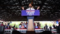 LEESPORT, PENNSYLVANIA – SEPTEMBER 21: Republican vice presidential nominee, U.S. Sen. J.D. Vance (R-OH) speaks to a crowd during a rally at the Berks County Fairgrounds on September 21, 2024 in Leesport, Pennsylvania. Through the rally Vance spoke about illegal immigration and repeated claims regarding Hatian immigrants in Springfield, Ohio. (Photo by Matthew Hatcher/Getty Images)