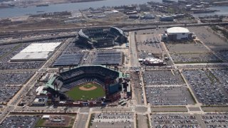 PHILADELPHIA, PA – APRIL 05: An aerial general view of Citizens Bank Park, Lincoln Financial Field and the Wells Fargo Center prior to the game between the Miami Marlins and Philadelphia Phillies on April 5, 2018 in Philadelphia, Pennsylvania. (Photo by Mitchell Leff/Getty Images)