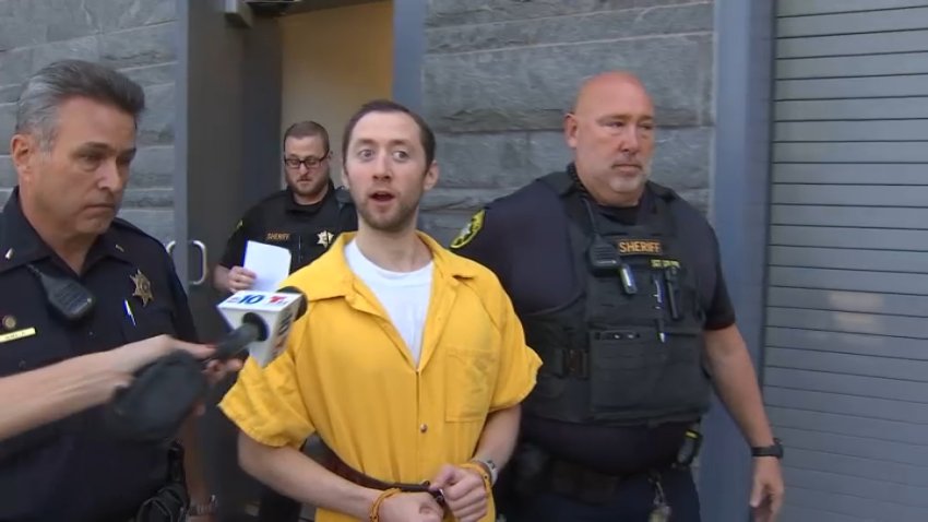 Accused killer Justin Mohn spoke to NBC10 as he was lead out of the Bucks County Justice Center on Tuesday, Sept. 10, 2024.