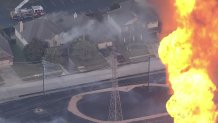 A pipeline exploded and caught fire in Houston, Texas, on Monday, Sept. 16, 2024, sparking grassfires and leading to an evacuation.