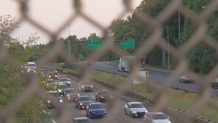 Traffic along I-95 in Delaware County after two men were killed in an incident on the I-95 ramp to I-476 on Sept. 13, 2024.