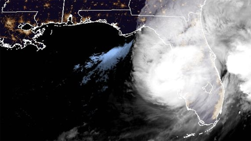 A NOAA satellite image shows Hurricane Milton making landfall in Florida on Oct. 9, 2024.