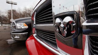 Dodge Ram pickup trucks are offered for sale at a dealership in Chicago, Illinois.