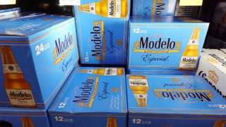 Packages of Modelo Especial beer are displayed for sale in a grocery store on June 14, 2023 in Los Angeles, California. 