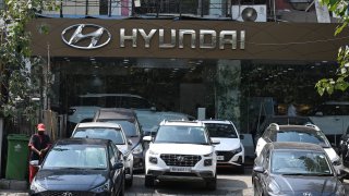 MUMBAI, MAHARASHTRA, INDIA –  Hyundai cars seen parked outside the Hyundai showroom in Mumbai.