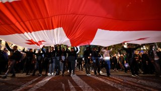 Supporters of the ruling Georgian Dream party at the party’s final campaign rally in Tbilisi on Oct. 23, 2024, ahead of the Oct. 26 parliamentary elections.