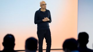 Microsoft CEO Satya Nadella speaks at an event on the company’s Redmond, Washington, campus on May 20, 2024.