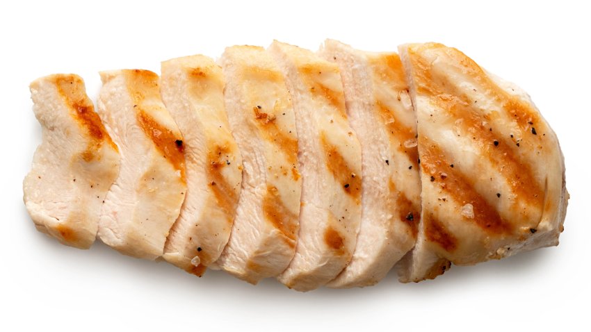 Partially sliced grilled chicken breast