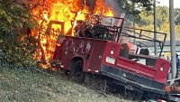 A woman shared this photo that, she claimed, showed a truck that burst into flames after a crash on I-295 in New Jersey on Wednesday morning.