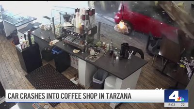 Car crashes into coffee shop in Tarzana