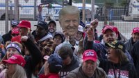 Supporters of Republican presidential nominee former President Donald Trump gather for his campaign rally outside Madison Square Garden, Sunday, Oct. 27, 2024, in New York. (AP Photo/Yuki Iwamura)