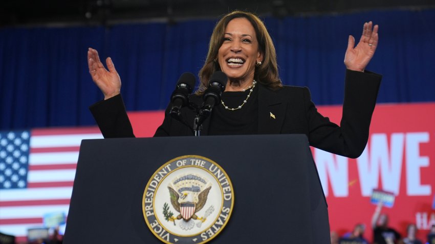 Democratic presidential nominee Vice President Kamala Harris speaks during a campaign event at the PA Farm Show Complex and Expo Center, Wednesday, Oct. 30, 2024, in Harrisburg, Pa. (AP Photo/Matt Rourke)