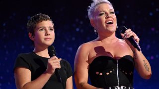 File - Pink and her daughter Willow perform on the fourth and last day of the Democratic National Convention (DNC) at the United Center in Chicago, on Aug. 22, 2024.