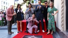 Steve Nissen, Sophie Flay, Randall Park, Ken Jeong, Joel McHale, Robin Thicke, Sarah Zurell at the ceremony honoring Ken Jeong with a star on the Hollywood Walk of Fame on October 23, 2024 in Los Angeles, California. (Photo by Tommaso Boddi/Variety via Getty Images)