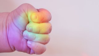 Closed Human Hand with colors of the rainbow