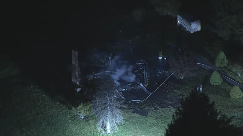 Charred remains of a house