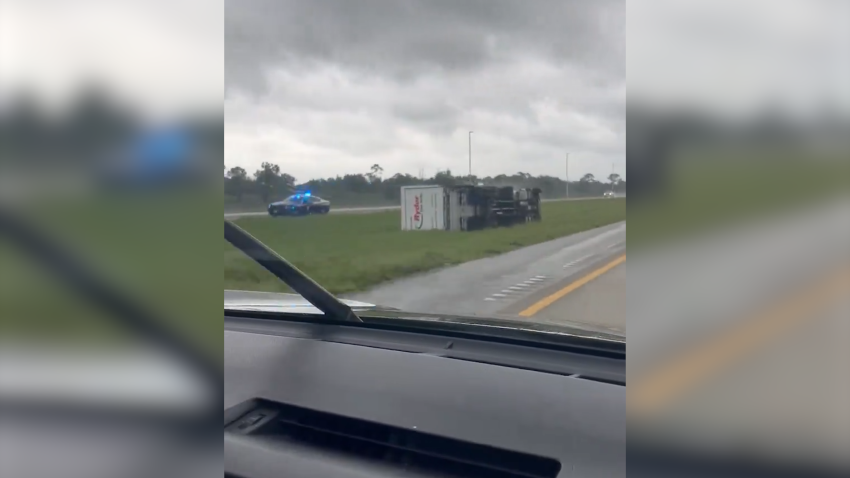 Overturned semi along I-95