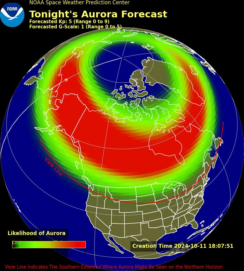 Northern lights map for Oct. 11-12, 2024