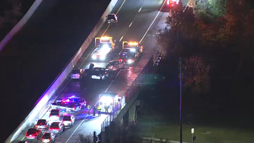 Cars and trucks blocking Route 309 in Upper Dublin Township