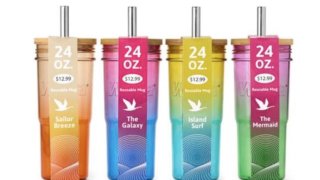 HALO tumblers that have been recalled because their metal straws can cut customers' mouths.