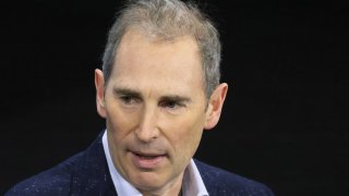 Amazon CEO Andy Jassy speaks during the New York Times DealBook Summit in the Appel Room at the Jazz At Lincoln Center on November 30, 2022 in New York City. 