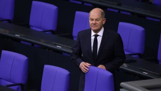 German Chancellor Olaf Scholz attends a session of the Bundestag in which new Finance Minister Joerg Kukies was sworn in the day after Scholz fired previous Finance Minister Christian Lindner on November 7, 2024 in Berlin, Germany.