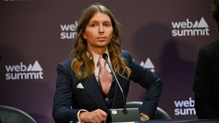 Nym Technologies Chief Security Officer Chelsea Manning at a press conference held with Nym Technologies CEO Harry Halpin in the Media Village to present NymVPN during the second day of Web Summit on November 13, 2024 in Lisbon, Portugal. 