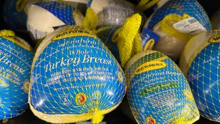 Frozen whole turkey breast is displayed at a Walmart store in Milford, Conn., on Saturday, Nov. 16, 2024.