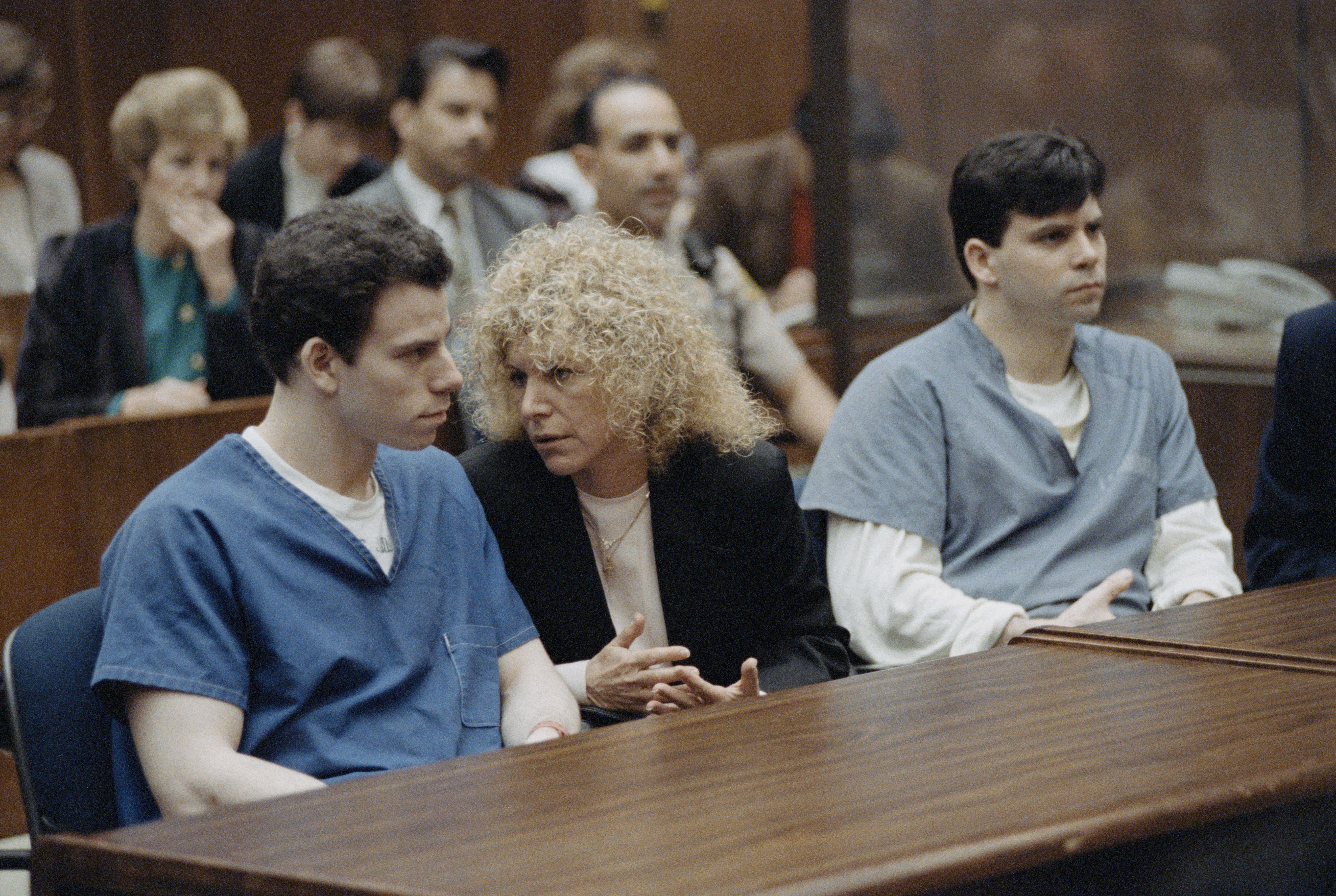 From left to right; Erik Menendez with his attorney, Leslie Abramson and Lyle Menendez in Los Angeles, Calif on March 9, 1994.